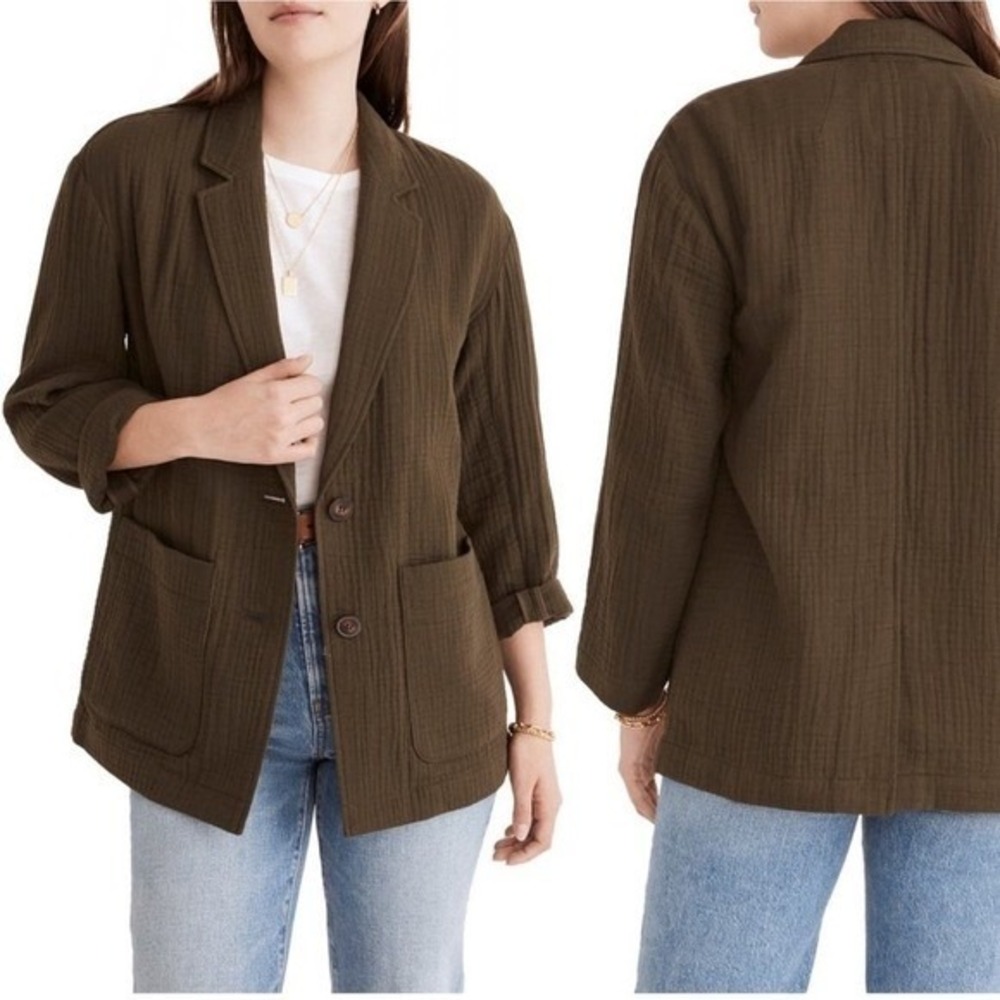 NWT‎ Madewell Crinkle Blazer Gauze Cotton - Olive Green size small